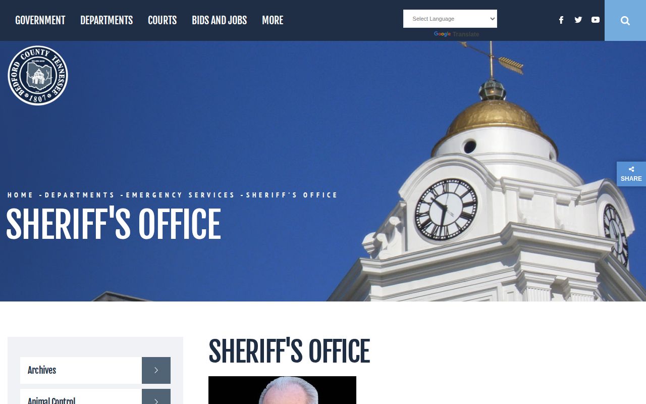 Official Bedford County Jail page without an online released inmate feed