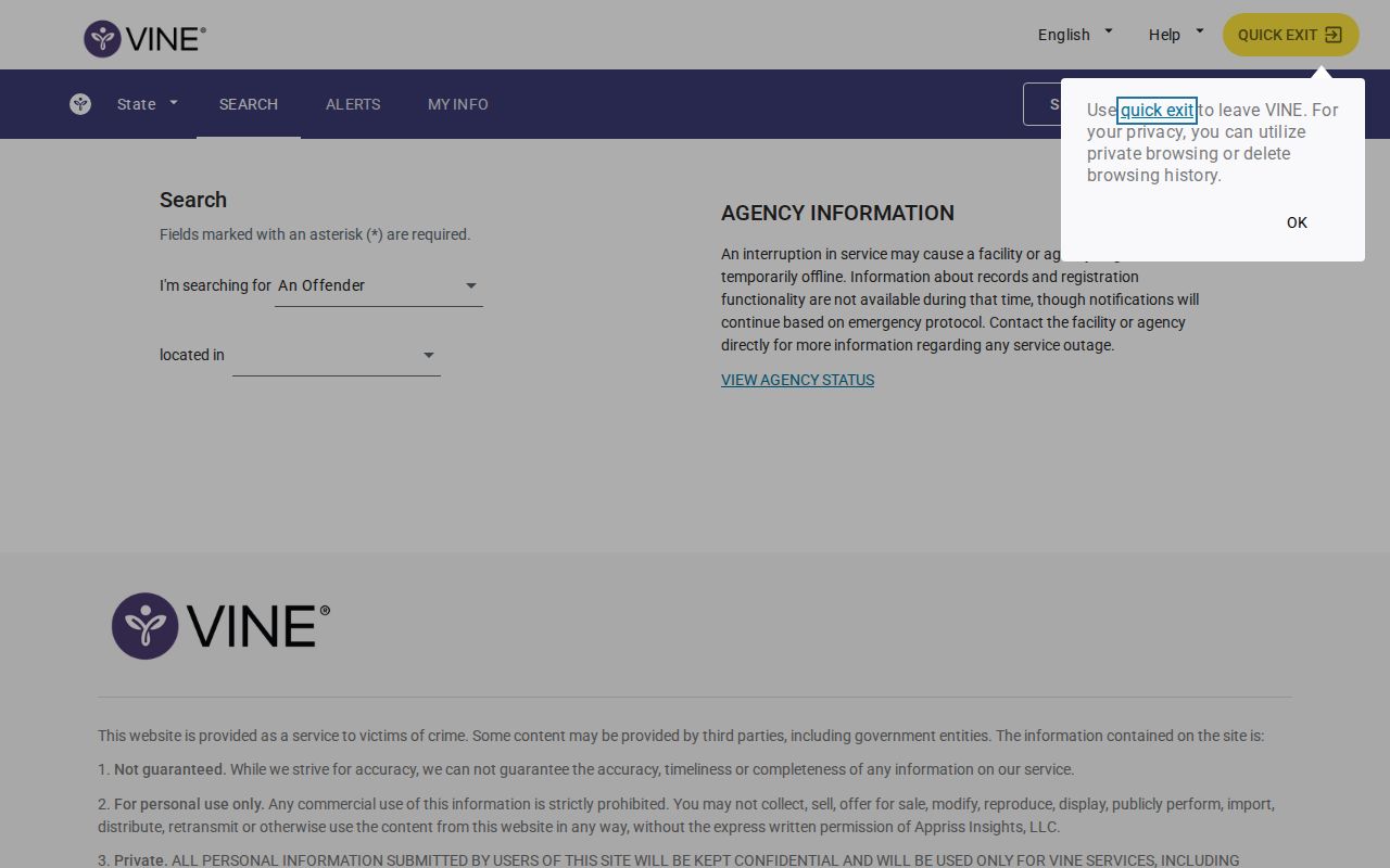 Bedford County VINELink release notification and PIN help
